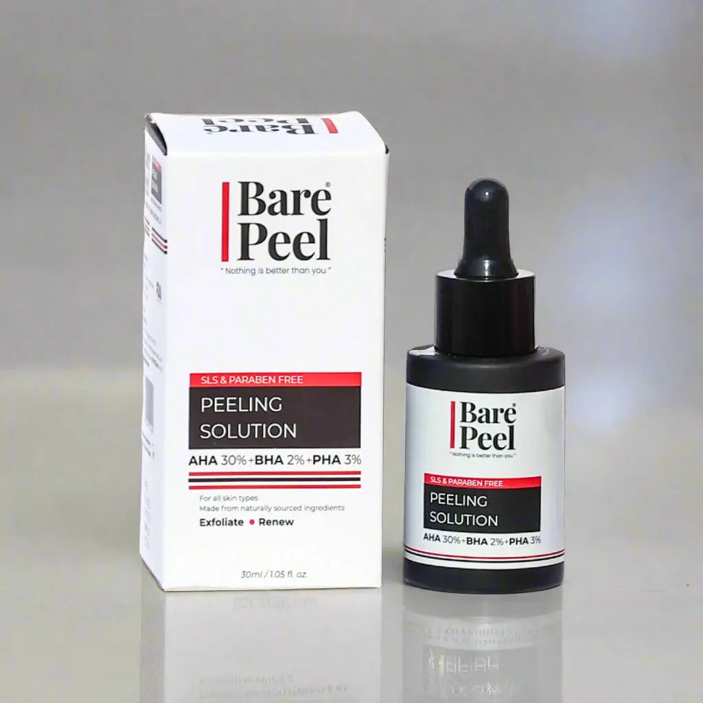 Bare Peel AHA 30% + BHA 2% w/w + PHA 3% Peeling Solution | 10-Minute Facial Exfoliator | Reduces Acne, Dark Spots & Improves Skin Texture – Dropper Bottle, 30ml Bare Peel