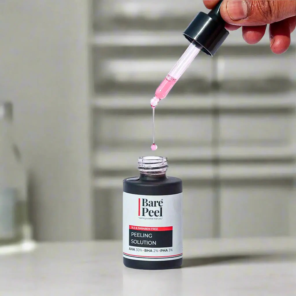 Bare Peel AHA 30% + BHA 2% w/w + PHA 3% Peeling Solution | 10-Minute Facial Exfoliator | Reduces Acne, Dark Spots & Improves Skin Texture – Dropper Bottle, 30ml Bare Peel