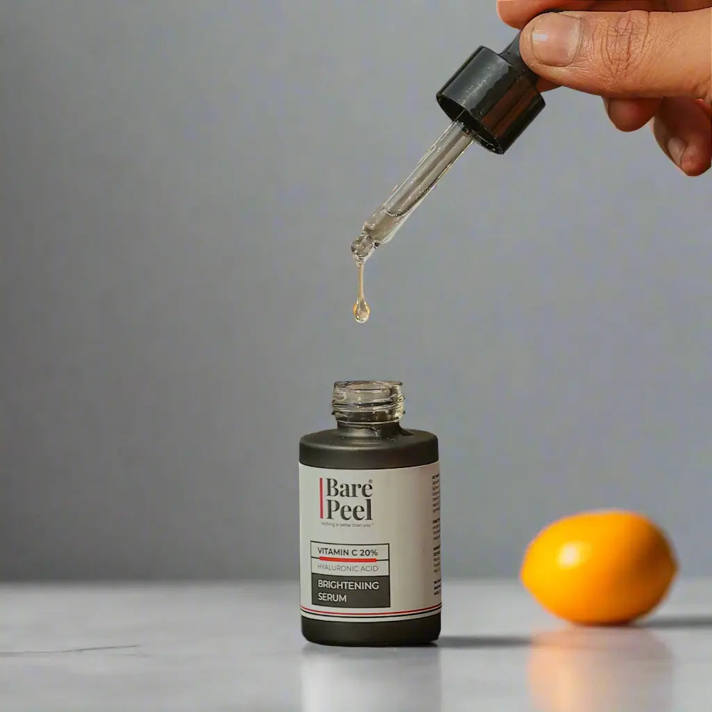 Vitamin C 20% Face Serum for Brightening, Glowing Skin & Anti-Aging Benefits – Hyaluronic Acid, Ferulic Acid & Vitamin E – Bare Peel Skincare Bare Peel