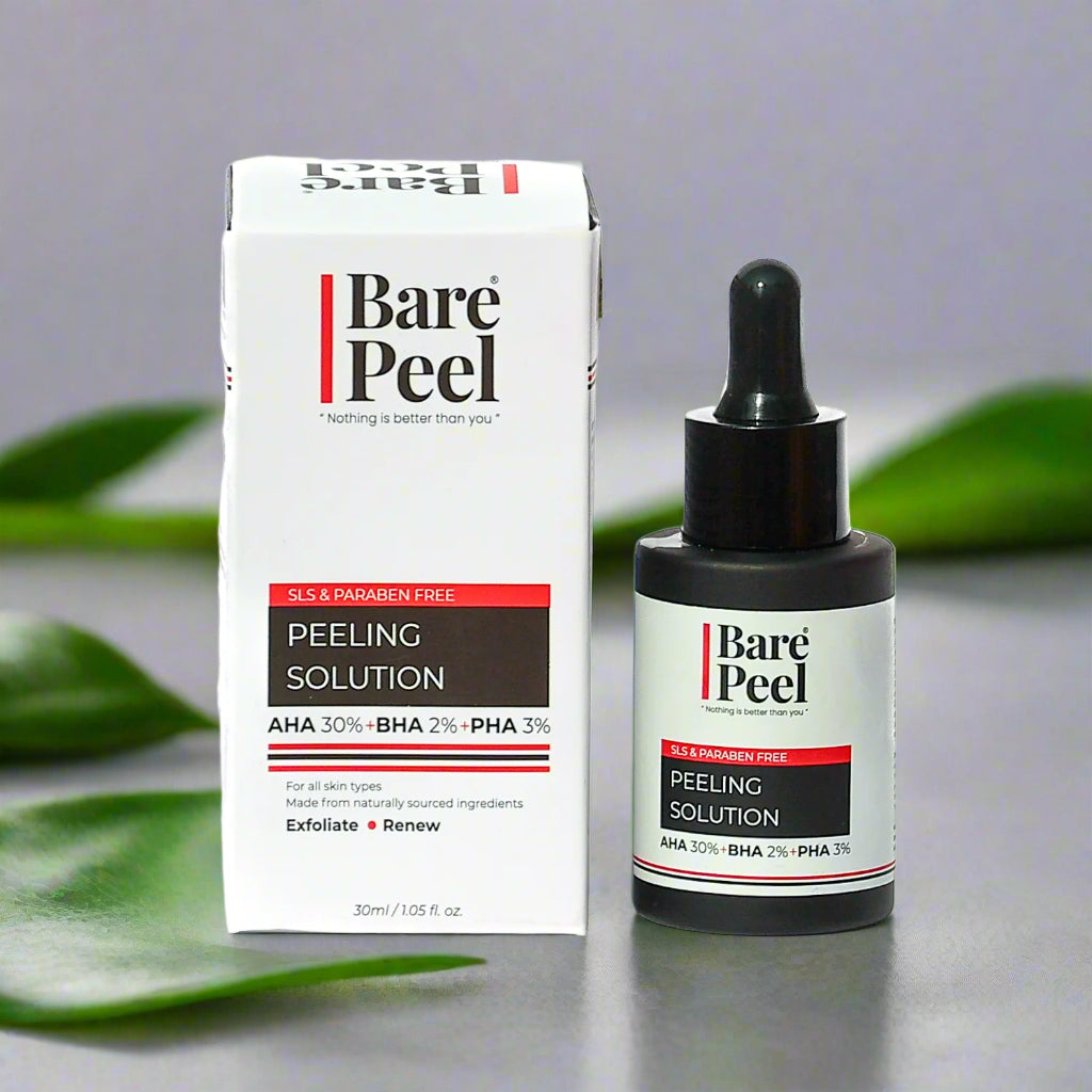 Bare Peel AHA 30% + BHA 2% w/w + PHA 3% Peeling Solution | 10-Minute Facial Exfoliator | Reduces Acne, Dark Spots & Improves Skin Texture – Dropper Bottle, 30ml